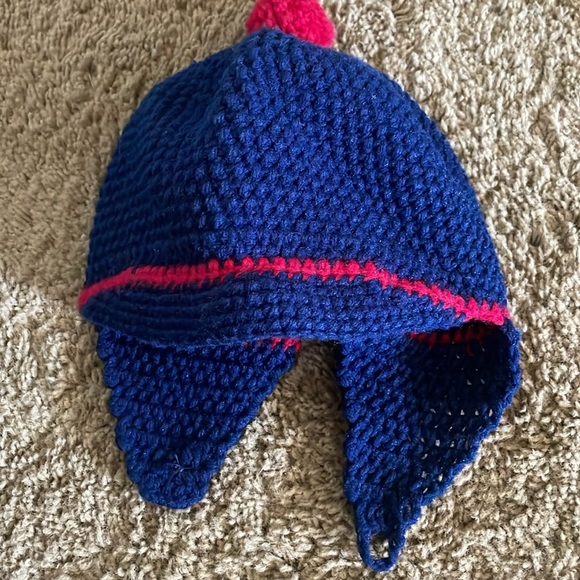 Unique Vintage Girls heavy navy & red hand knitted sweater/coat. Sz 3/4? - Picture 14 of 14